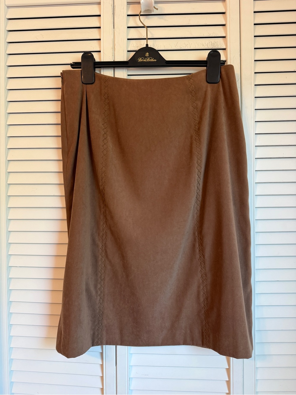 Talbots Y2K Embroidered Brown Skirt Faux Suede Size 12 Western Festival Cowgirl